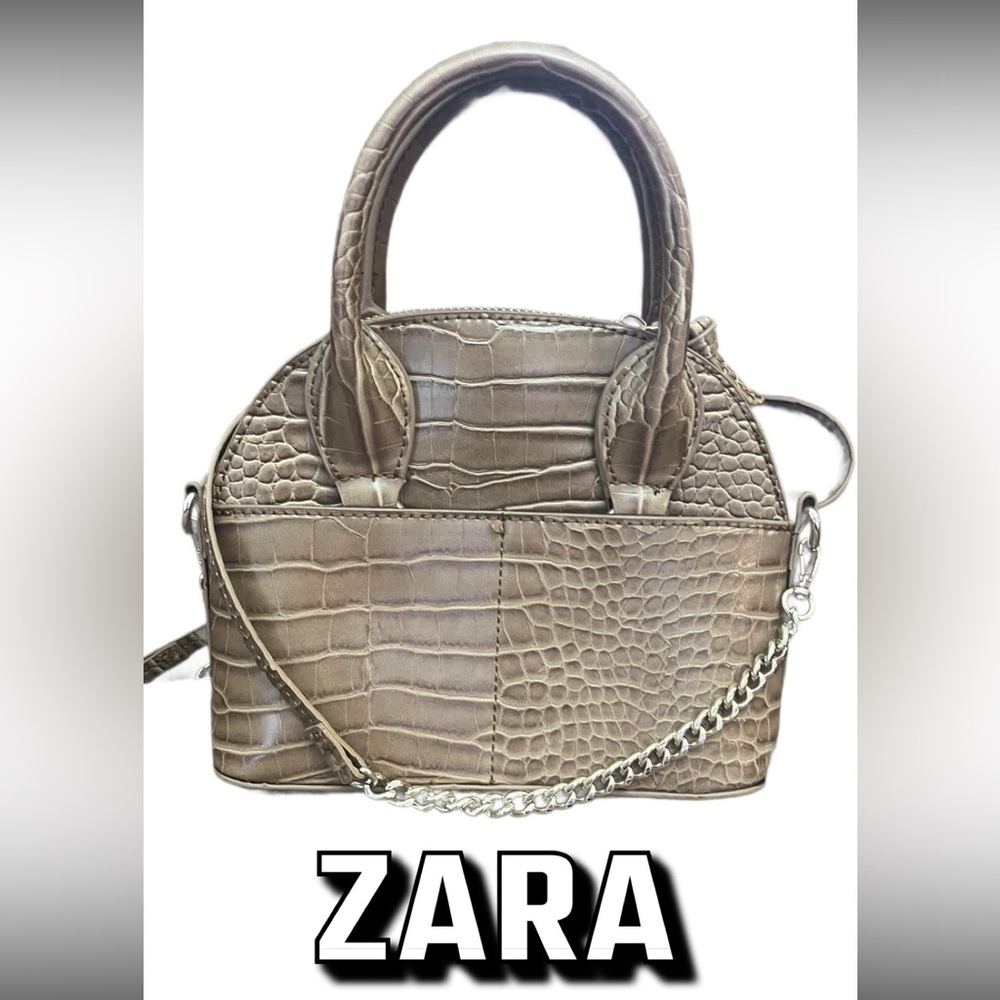 ZARA Tan Vegan Leather Croc Print Crossbody Mini Purse